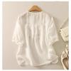 Women Summer V Neck Half Sleeve Floral Embroidery Casual Loose Blouse
