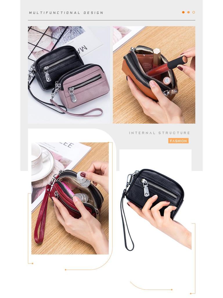 Women's Double Zipper Leather Clutch: Large Capacity Multifunctional Coin Purse & Small Handbag