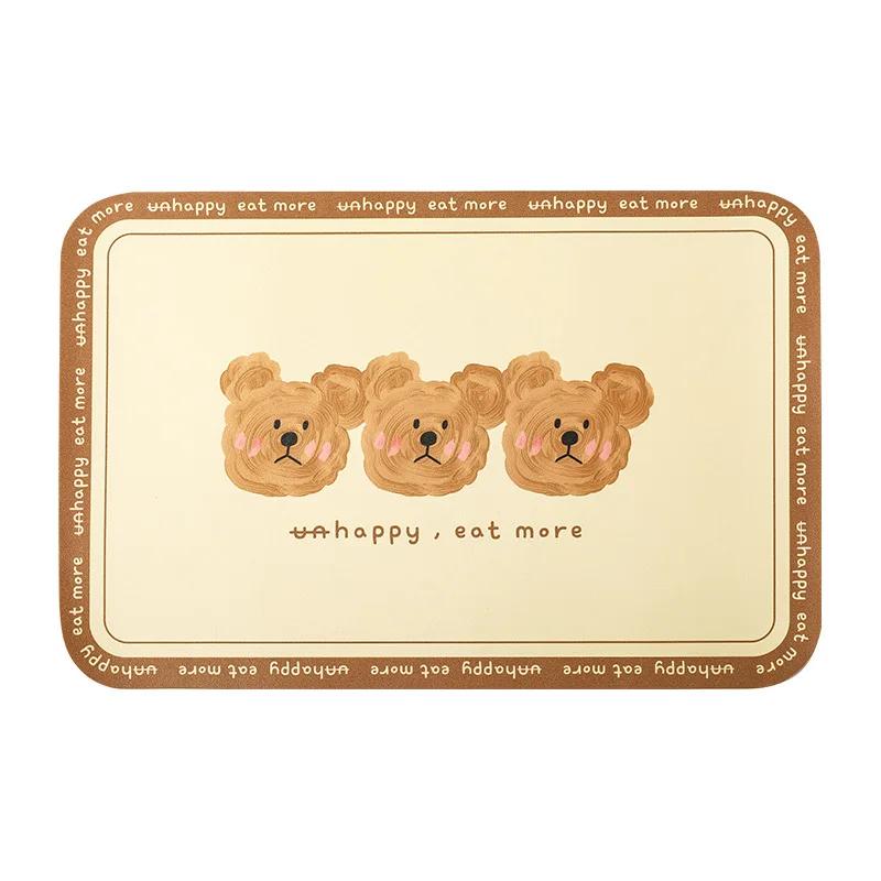 Napperon antidérapant en cuir PU Ours de dessin animé Tapis de table pour aliments Imperméable et résistant à l'huile Napperons isolants Décoration de maison