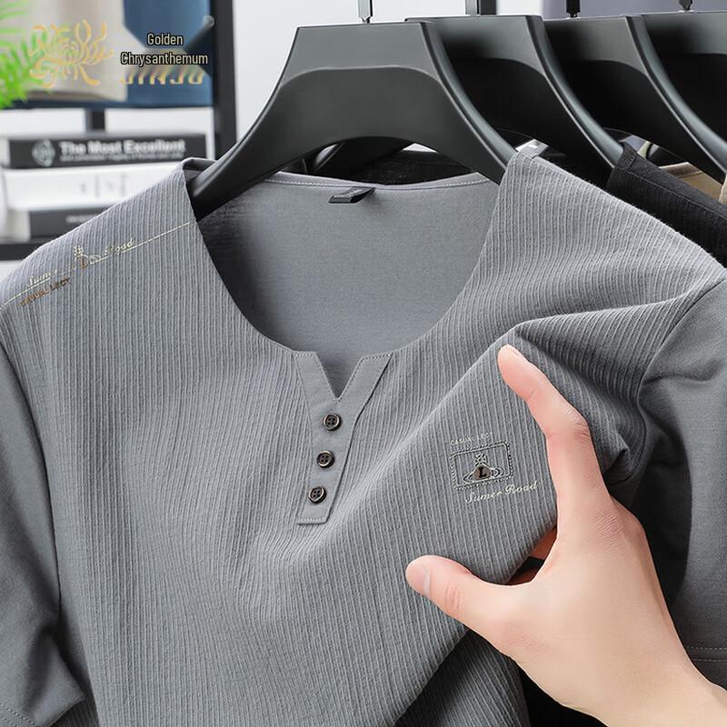 Men s Casual Ice Silk Cotton Blend Short Sleeve T-Shirt XXL