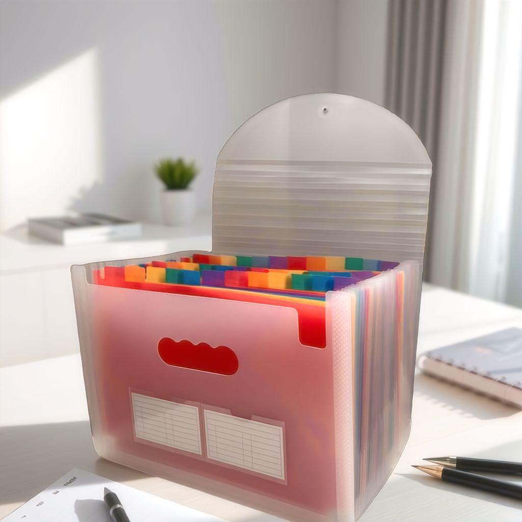 Rainbow Color A4 Size 13-Pocket Expanding File Folder Organizer with Labels PP Material Office Supplies