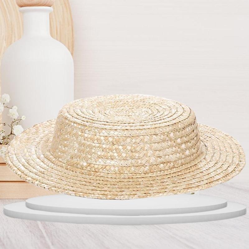 Woven Straw Bonnet Hat Base for Women Breathable Victorian Straw Hat French Flat Top Hat Headwear Beach Vacation Sun Caps