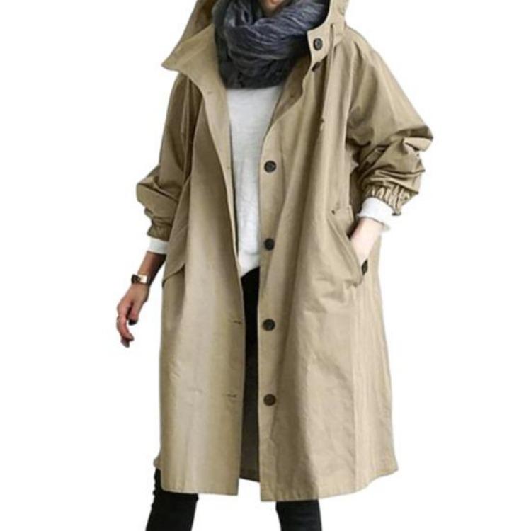 Lightweight Windproof Womens Elegant Trench Coat Double Breasted Plus Size Mid Length Solid Color