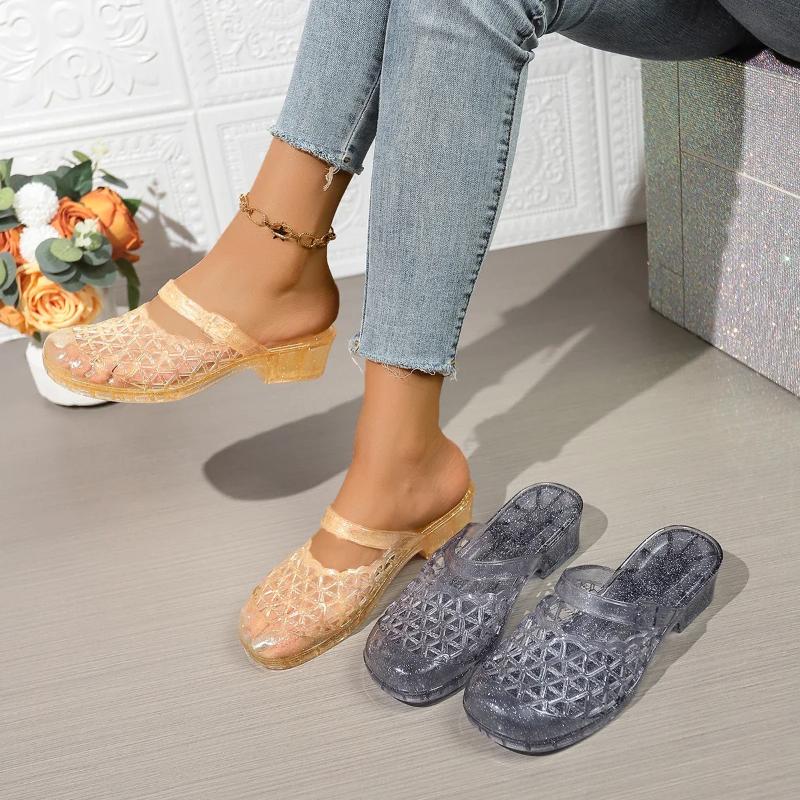 Fashion 2025Womens Slippers  Summer Breathable Casual  Round Toe Sandals Mom Transparent No-slips Slides  Flips Flop