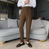 Elegante Formelle Hosen Herren Anzug Business Stil Gerade Beine Schmal Geschnitten Einfarbige Weiche Hohe Taille Vintage Taschen Atmungsaktiv Bürohosen Reißverschluss