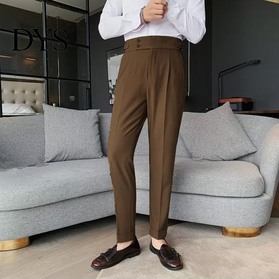 Elegante Formelle Hosen Herren Anzug Business Stil Gerade Beine Schmal Geschnitten Einfarbige Weiche Hohe Taille Vintage Taschen Atmungsaktiv Bürohosen Reißverschluss