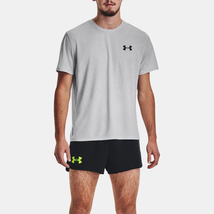 Under Armour UA Rush Logo Print Crew Neck Short Sleeve T-Shirt Men Tops Modern-Grey 1378403-011