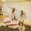 Fashion Women Summer High Heels Sandals Lady Pointed Toe Stiletto Butterfly Knot Pumps Fashion Pearl Buckle Strap Wedding Bridal Shoes