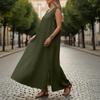 Ärmelloses V-Ausschnitt Maxikleid Lockerer Schnitt Langes Kleid Leichte Leinenoptik Sommer Freizeitkleid mit Seitenschlitz für Damen