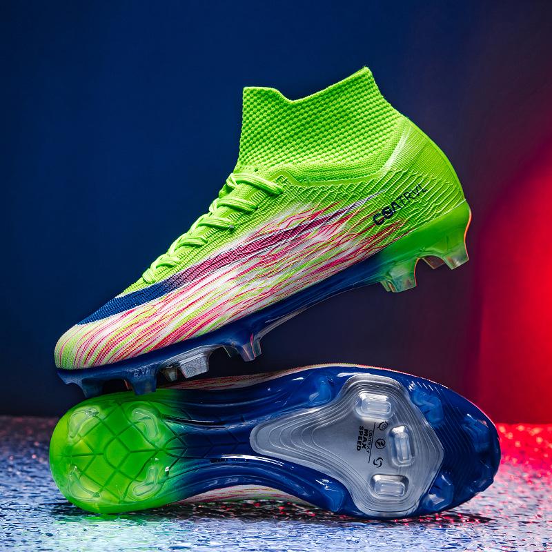 Youth High-Top AG Football Boots with Long Studs, Non-Slip Outdoor Grass Training Shoes