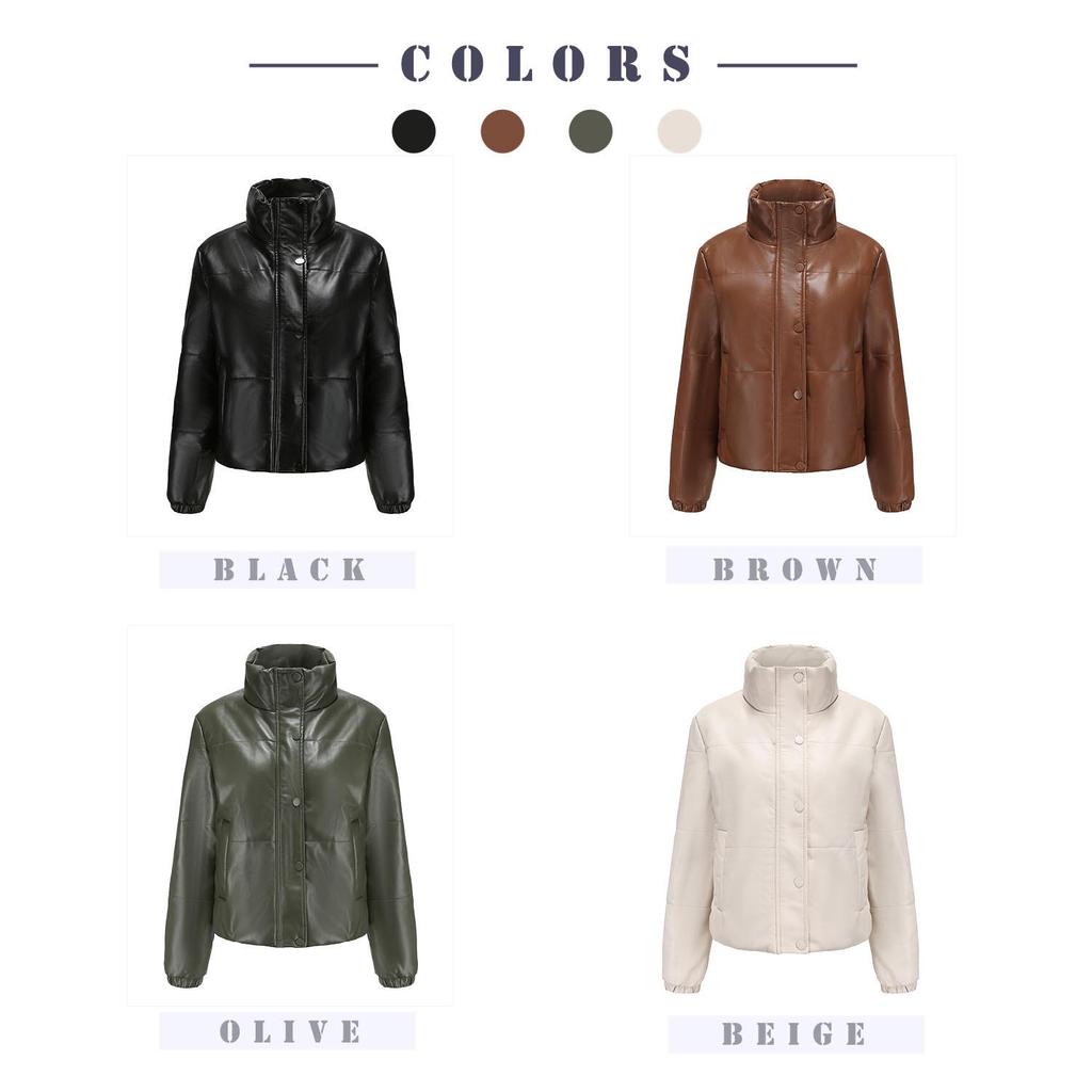 Neue Damen Europäische/Amerikanische Kurze Lederjacke - Herbst/Winter Verdickter Baumwollmantel