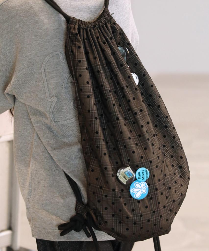 Glack Gzb001 Dot Pattern Check String Bag (Black)