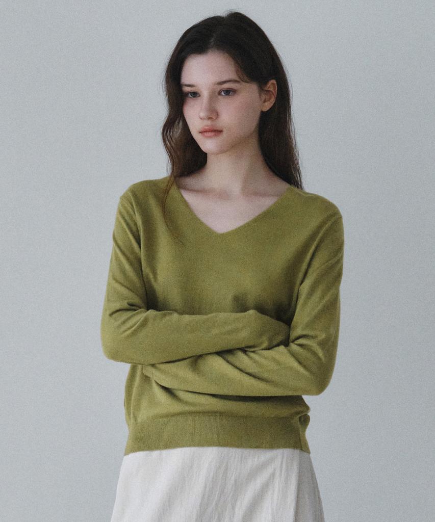 Wednesday Oasis For Woman Soft Lean V-Neck Knit_Olive(Wc26Kn13)