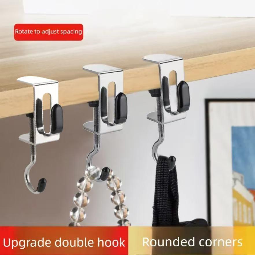 Stainless Steel Double Hook Removable Desk Hook for Backpacks - Side Mount for Student Desk, or Dormitory