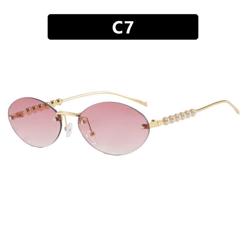 Small Frame Oval Rimless Pearl Sunglasses for Women Men Luxury Brand Vintage Sun Glasses Fashion Boundless Shades Eyewear
