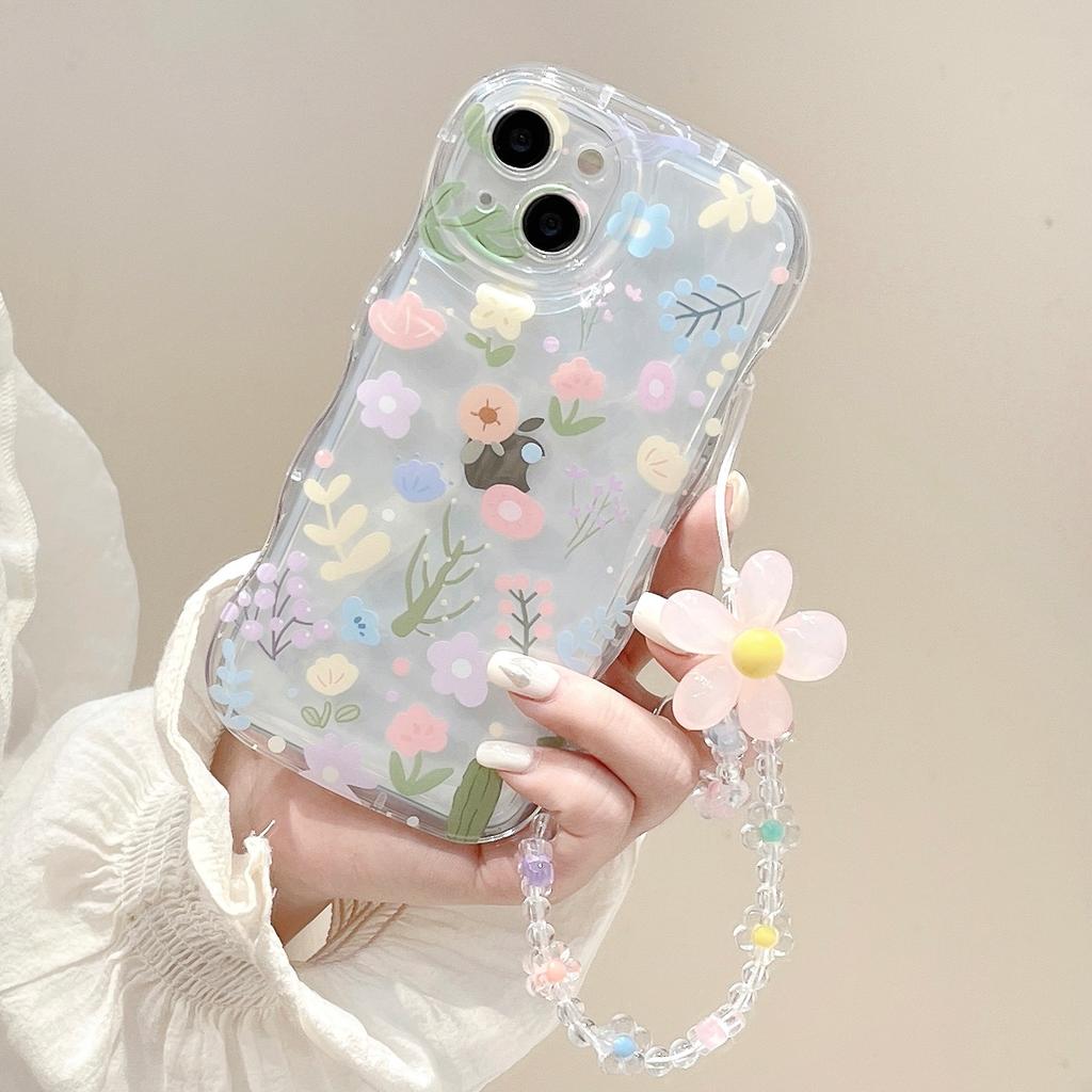 Wave Bubbles Are Suitable for Apple 16PRO Colorful Small Floral Mobile Phone Case IPhone XR Full Inclusive Hanging Chain Protection Case