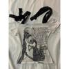 TrendHub Women Clothing Arcane Retro Stitch Skull Print Short-sleeved T-shirt Female Subculture Y2k Slim Lace-up Top Gothic Shoulder Tees