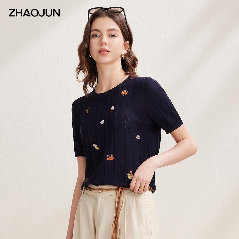 Women s Mulberry Silk Blend Embroidered Short Sleeve T-Shirt 2XL