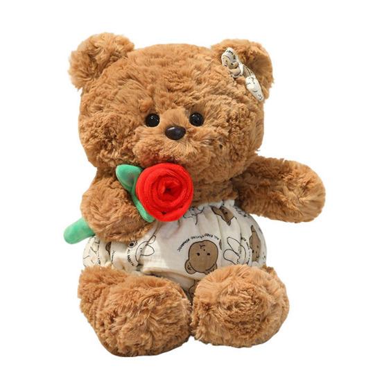 Teddy Bear Plush Toy Cute Bear Doll Holding Red Rose Soft Stuffed Bear S