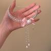 Pearl Tassel Rhinestone Bow Choker – High-End Sweet Fairy Design