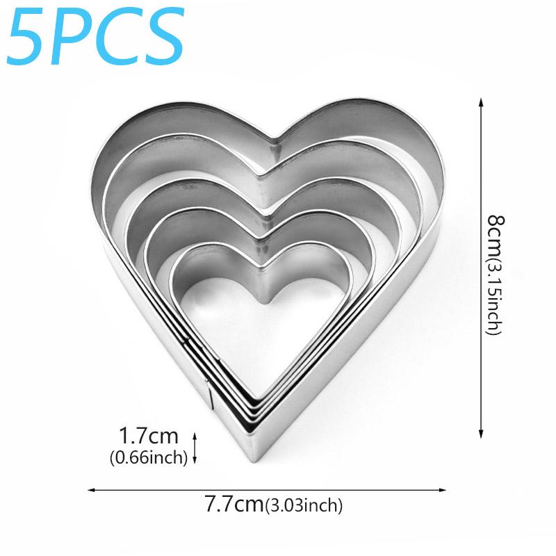 5Piece Heart Shaped Cookie Cutter Set Cutter Stainless Steel Heart Mold Baking Tools Biscuit Molds for Valentines Day Cake Tools 1