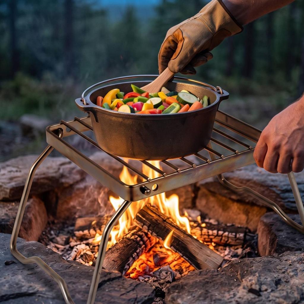 Compact Foldable Camping Burner Rack | Folding Campfire Grill, Space-Saving,