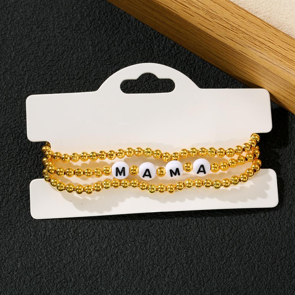 Golden Beaded MAMA Letter Charm Bracelet for Women Mother's Day Gift Jewelry