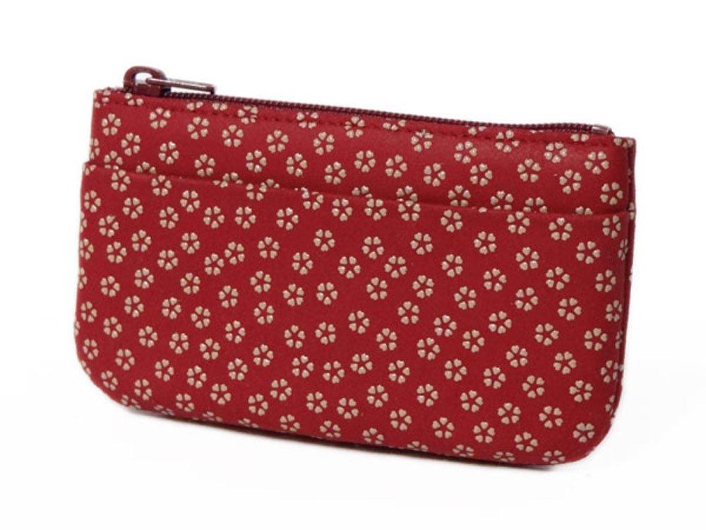 

[Inden-ya] Inden Wallet with Zipper Coin Purse, 1002F Coin Purse 02, Red Deerskin with White Lacquer and Small Cherry Blossom Pattern, 6.3cm x 10.5cm