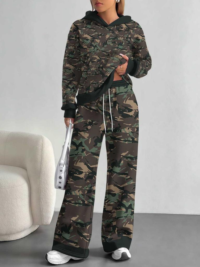Patchwork Tie-dye European and American Casual Long-sleeve Set, Women's Hoodie Sweatshirt and Pants Two-piece Set