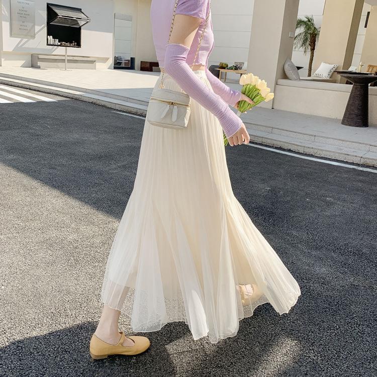 Spring Summer Women Mesh Half Length Skirt Women's Elastic High Waist Skirts Long Mermaid Female Bottoms for Slim Women