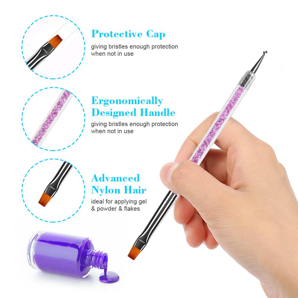6PCS Set Nail Art Design Painting Pen Set Nail Art Tips UV Gel Nail Art Dotting Pen Acrylic Handle Rhinestone Crystal 2