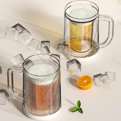 Freezing Beer Mug Double Wall Gel Freezer Mugs Plastic Ice Beer Cup with Handle Transparent Cooling Cup for Restaurant Bar