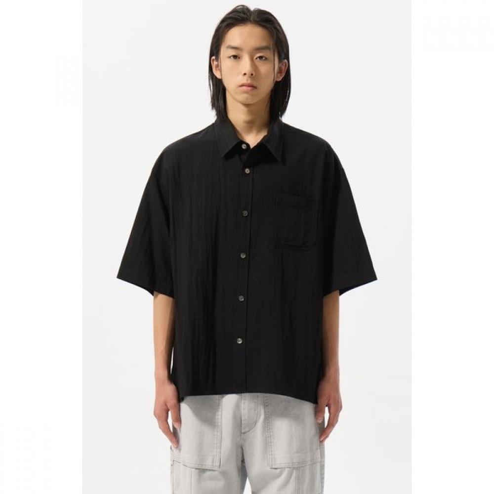 Customellow Black Oversize Half Shirt Cwsam25311bkx