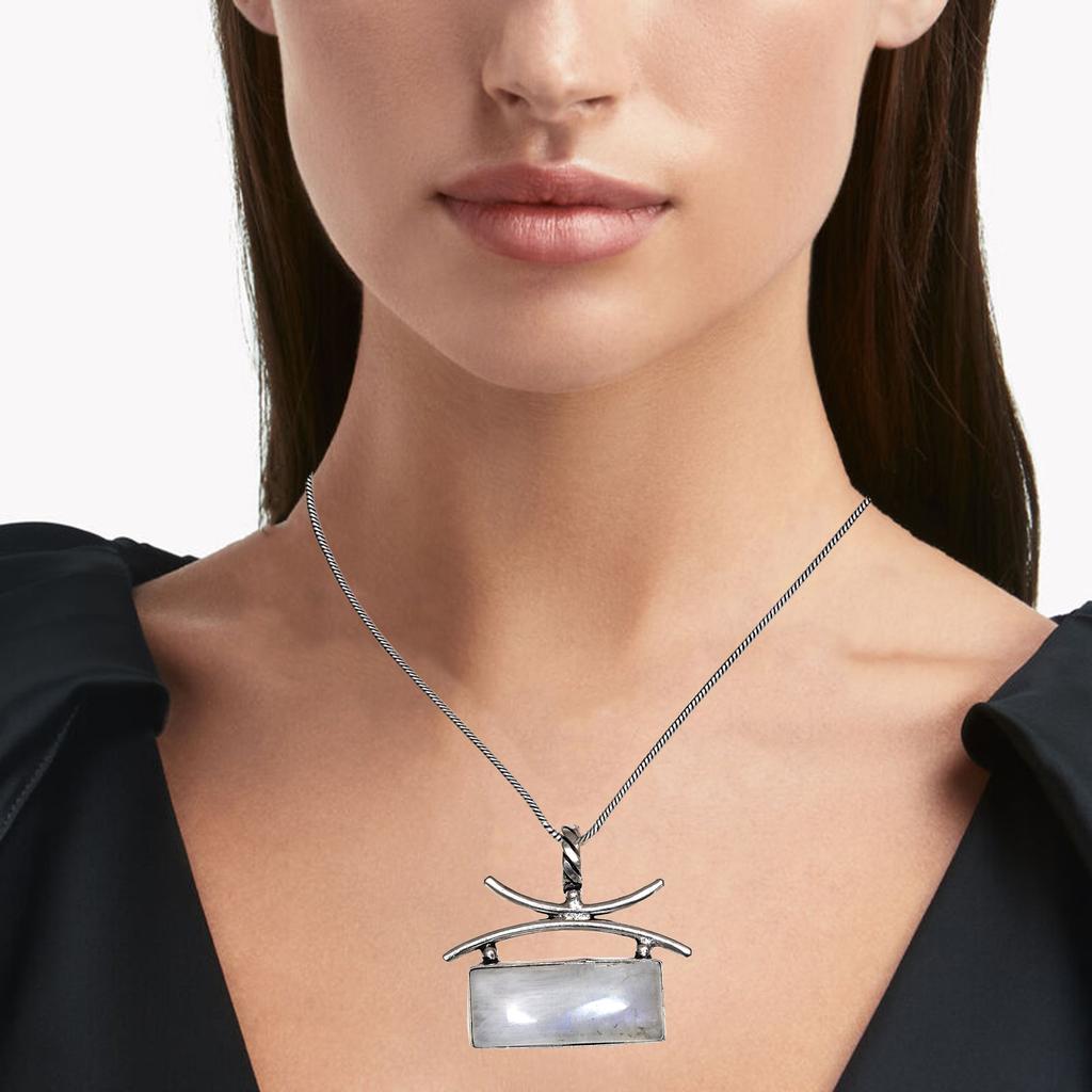 Moonstone Gemstone Handmade Women's Unisex Silver Jewelry Pendant 1.5