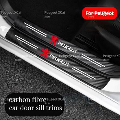 Car Logo Door Carbon Fiber Sill Protector Stickers For for 2008 3008 4008 206 207 301 307 308 408 508 Interior Mouldings
