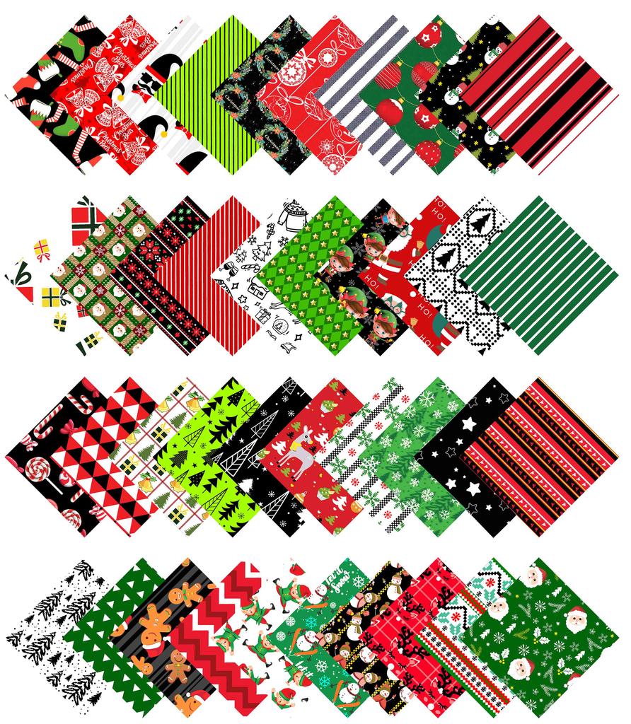 Soimoi Christmas Theme Print Precut 5-inch Cotton Fabric Quilting Squares Charm Pack DIY Patchwork Sewing