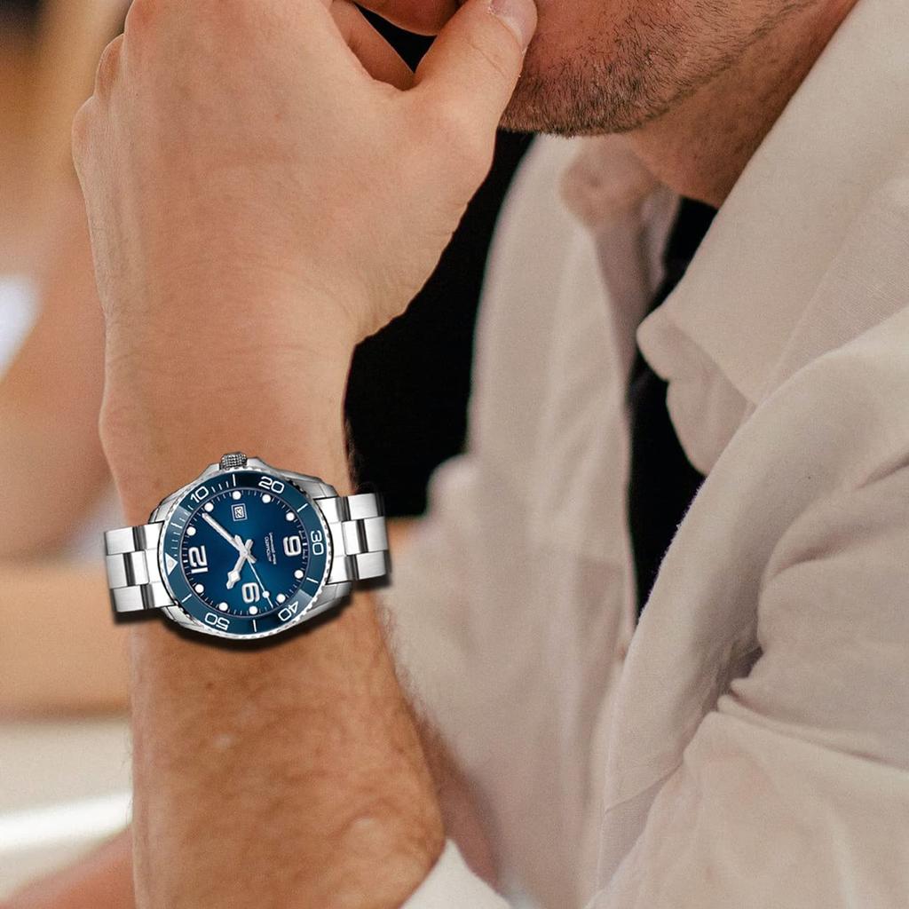 Juntan Stainless Steel Curved Solid End Tapered Watch Metal Watch Strap Deployment Double Flip Lock Band, 20mm/22mm, Bracelet, Buckle, Silver/Black