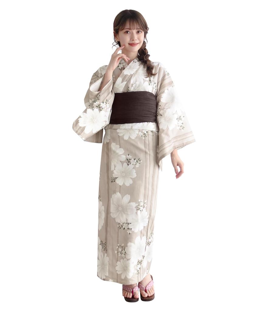 Yukata change set heiko F One Size Fits [KYOETSU] set, weave, unbleached, 6-piece (yukata, obi, underwear, geta, waistband) Women's (14.Twilight