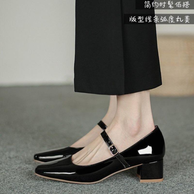 Square Toe Fashion Women's Pumps 2024 New Red Leather Shoes High Quality Mary Jane Shoes Comfortable Shallow Ladies Single Shoes