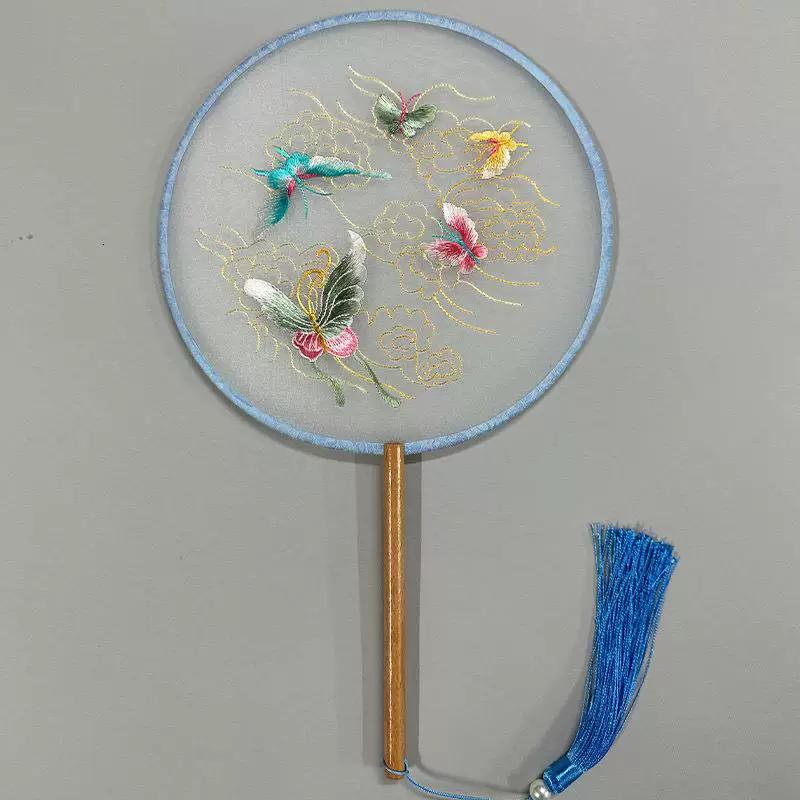 Embroidered Round Fan, Chinese Ancient Style Round Fan, Fairy-Like Hanfu Cheongsam Fan, Classical Palace Fan, Gardenia Jasmine Dance Fan