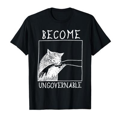 Become Ungovernable Black Cat Meme Funny Biting Hand Design T-shirt Men Women 100% Cotton T Shirts Short Sleeve Tops 0804-3