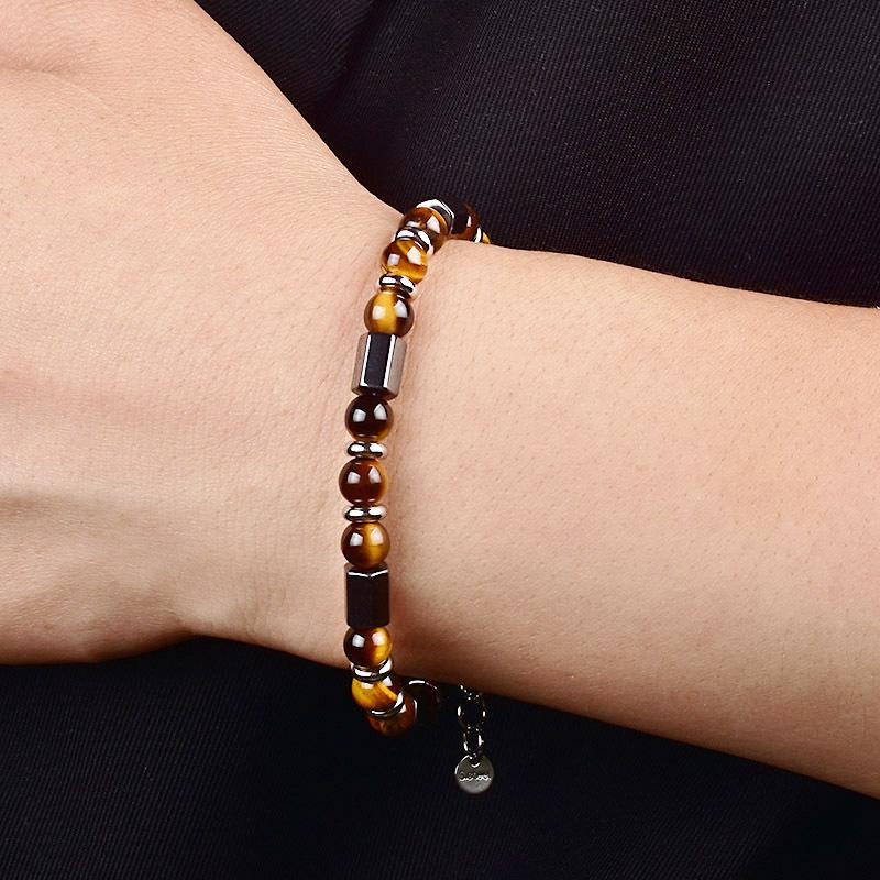 1 Stück Schwarzes Calcit Armband für Damen und Herren - Armband mit Tigerauge Perlen aus Edelstahl