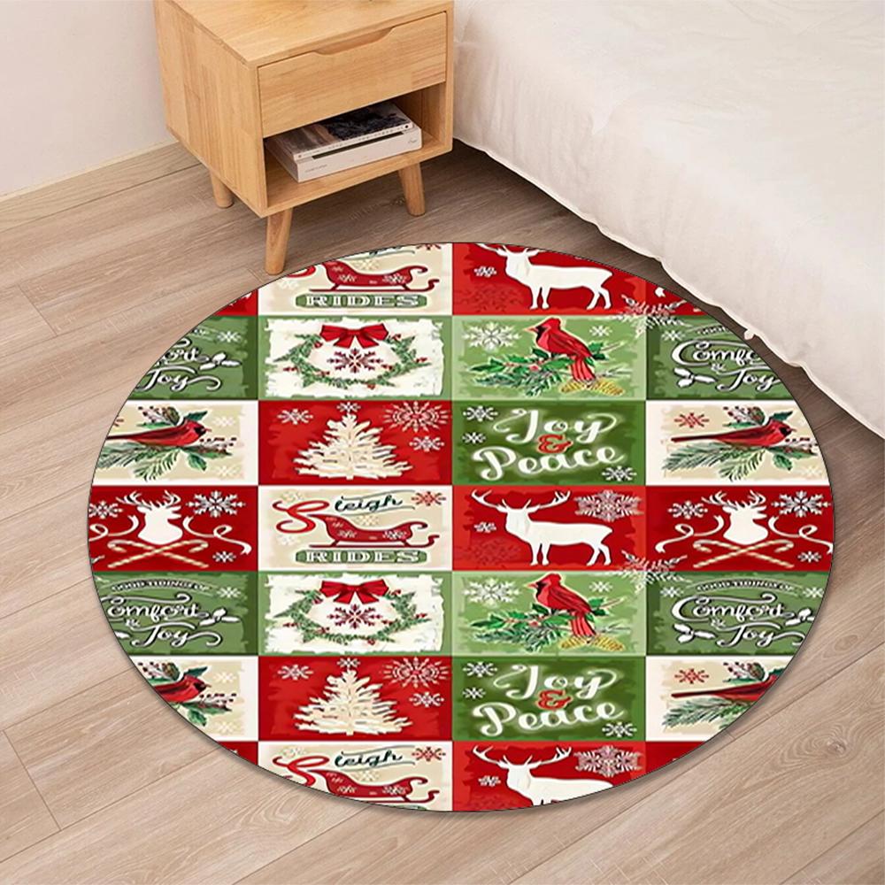 Christmas Printed Round Rug Carpet Chair Rug Area Rug Entryway Doormats,for Office Chair Living Room Bedroom Kitchen Room.
