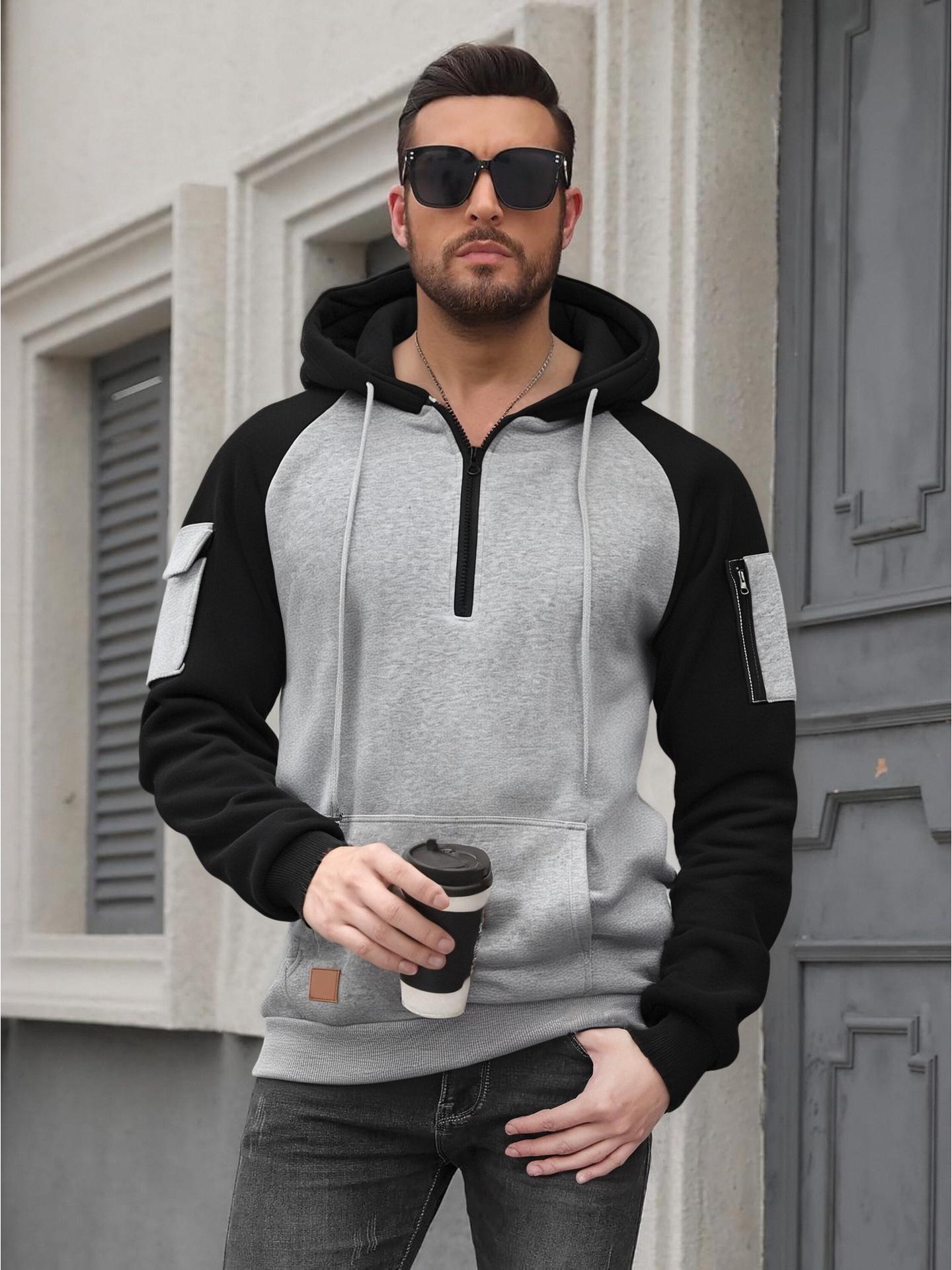 Men s Autumn/Winter Zipper Hoodie with Arm Pocket - Casual Versatile Sports Sweatshirt S