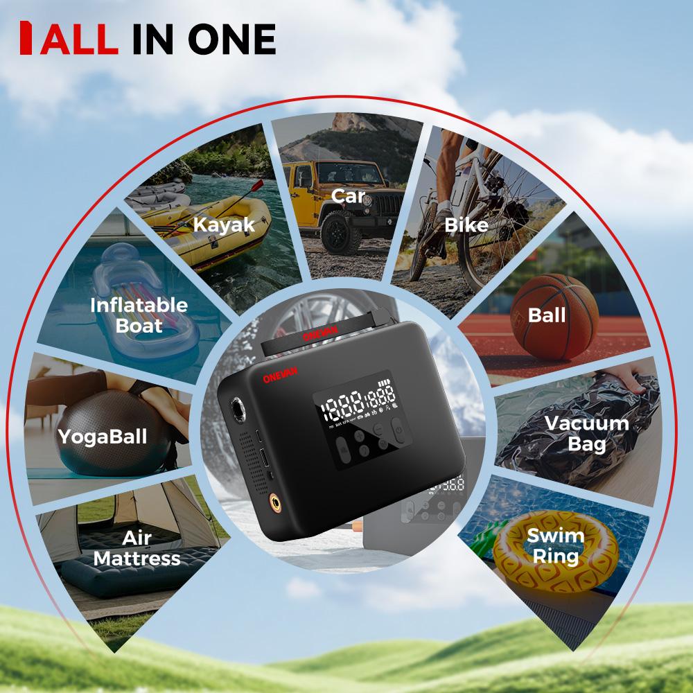 ONEVAN 2IN1 Cordless Car Air Pump High Power Dual Inflatable 160PSI DC12V With Digital Pressure Air Car Compressor Car Tire