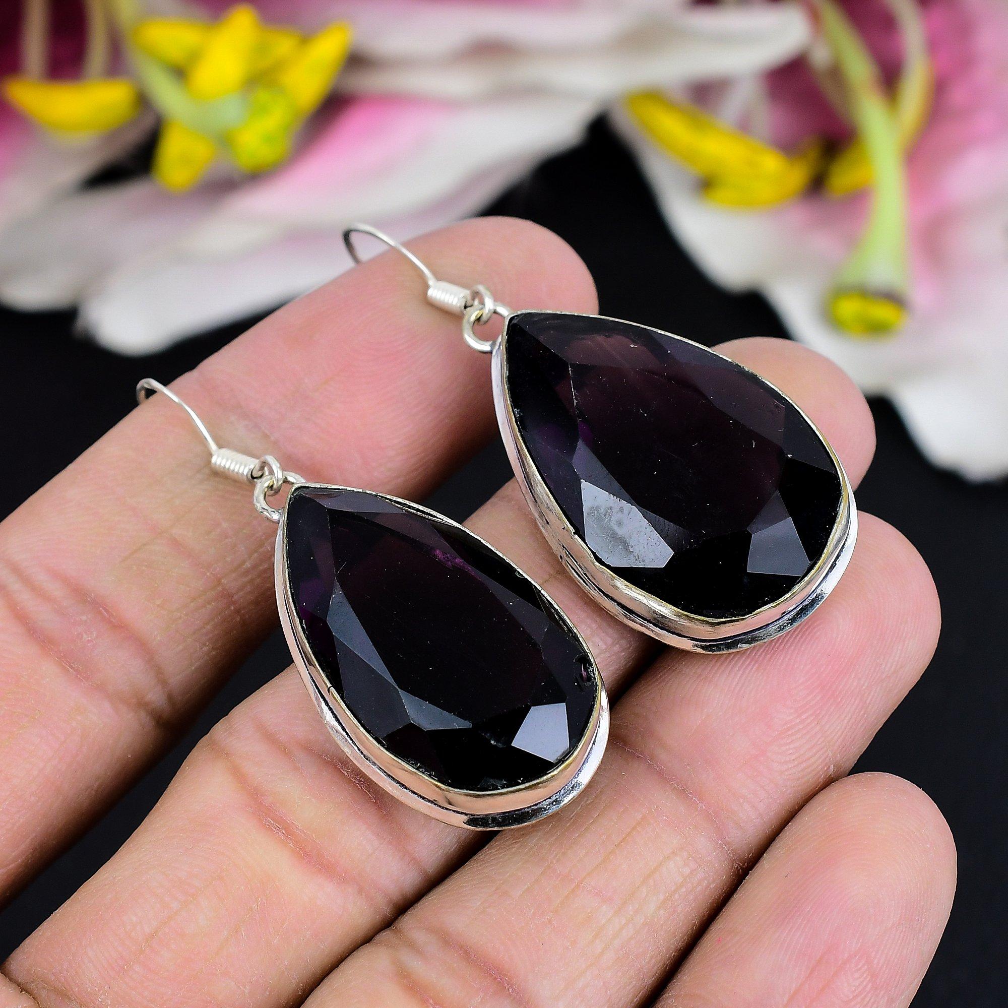 

Black Spinel Gemstone Handmade 925 Sterling Silver Jewelry Earring 2.05 KG-1771