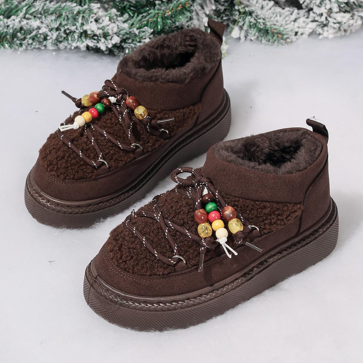 

Large size thick-soled snow boots for women, new velvet thickened bread boots for autumn and winter 2025, cotton shoes for women 42 темно-коричневого кольору