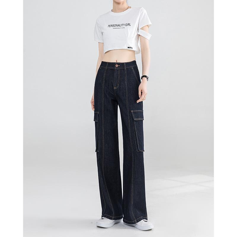 Straight Jeans for Women New High-waist Loose Multi-pocket Work Pants Slim and Casual Floor Pants