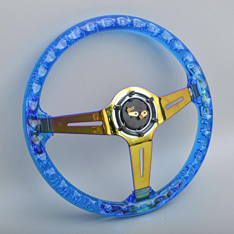 14inch 350MM Acrylic Steering Wheel & Anime Horn Button 6 Holes Neo Chrome Bubble Steering Wheel Depth 71MM PC-ST17ABS