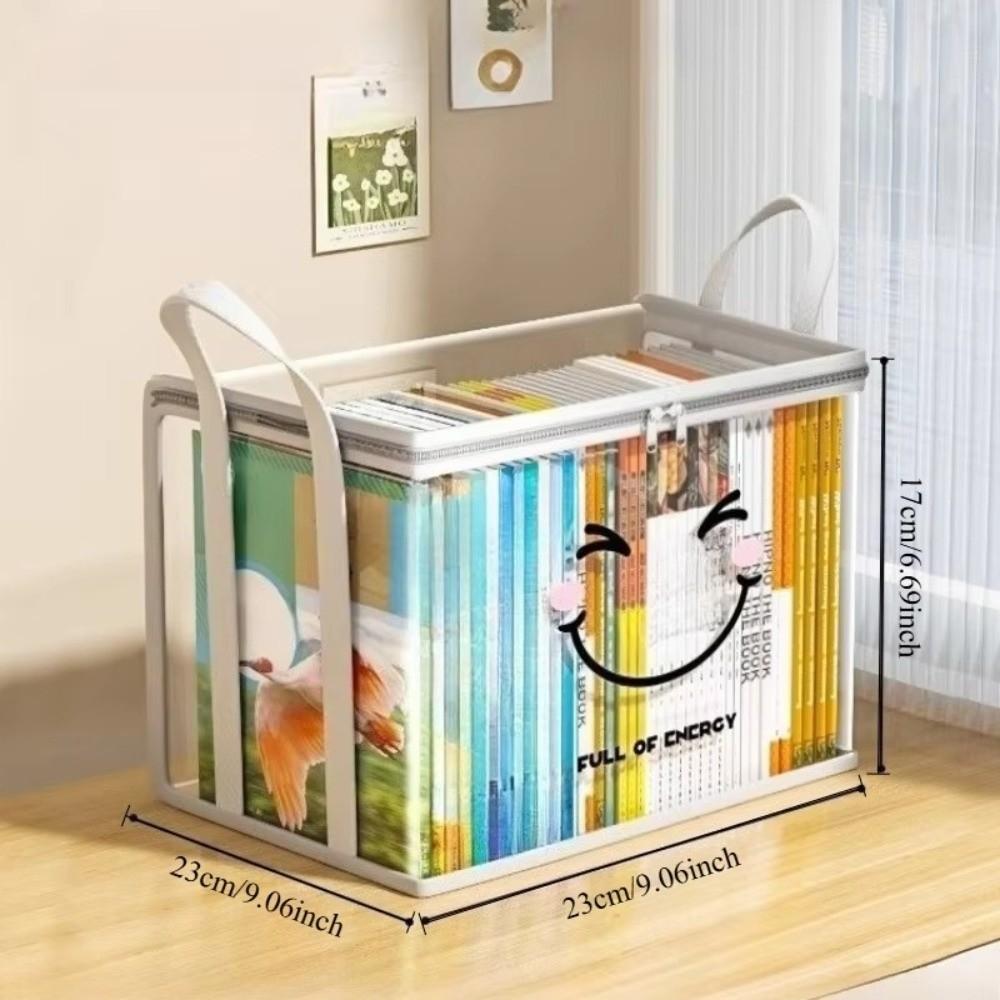 Große quadratische Buchaufbewahrungstasche PVC Transparenter Deckel Design Aufbewahrungsbox Reißverschluss Fröhliches Gesichtsmuster Organizer-Behälter Heimorganisation